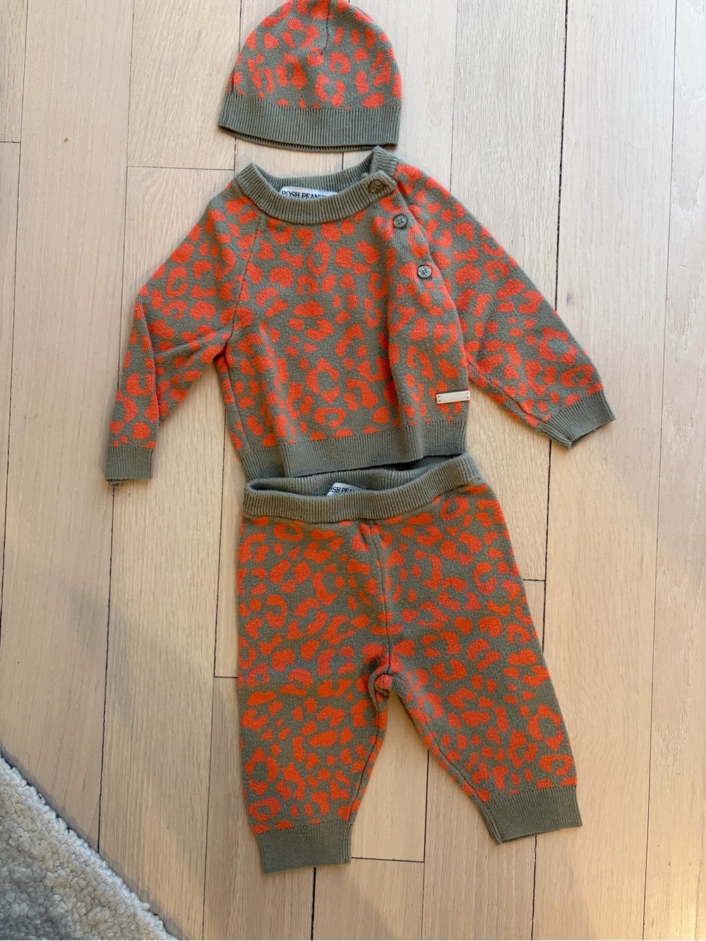 Posh peanut Kids Orange Leopard Knit Set with Beanie